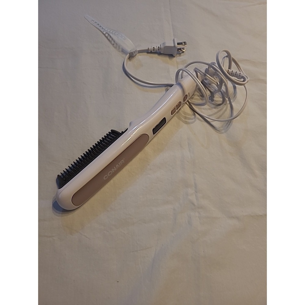White Conair Double Ceramic Heated Hair Straightening Brush